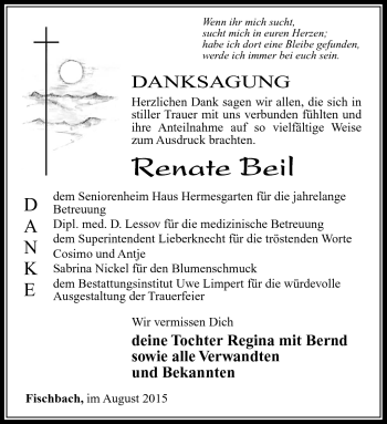 Traueranzeige von Renate Beil von Südthüringer Presse