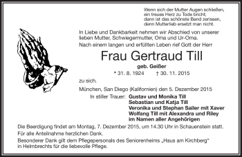 Traueranzeige von Getraud Till von Frankenpost
