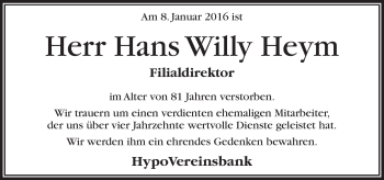 Traueranzeige von Willy Heym von Frankenpost