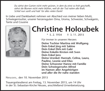 Traueranzeige von Christine Holoubek von Neue Presse Coburg