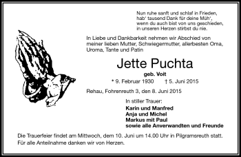 Traueranzeige von Jette Puchta von Frankenpost