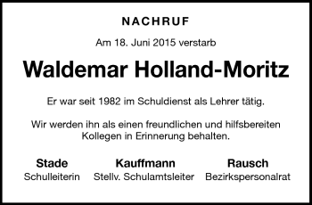Traueranzeige von Waldemar Holland-Moritz von Südthüringer Presse