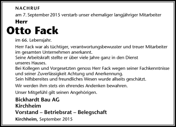Traueranzeige von Otto Fack von Südthüringer Presse