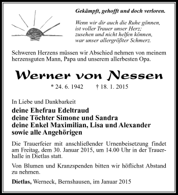 Traueranzeige von Werner von Nessen von Südthüringer Presse