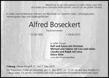 Traueranzeige von Alfred Boseckert von Neue Presse Coburg