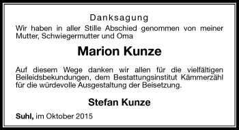 Traueranzeige von Stefan Kunze von Südthüringer Presse