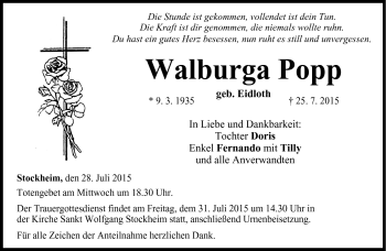 Traueranzeige von Walburga Popp von Neue Presse Coburg