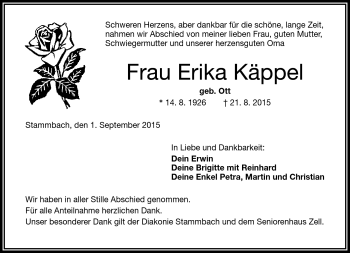 Traueranzeige von Erika Käppel von Frankenpost