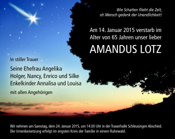 Traueranzeige von Amandus Lotz von Südthüringer Presse