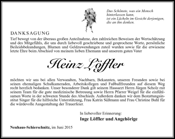 Traueranzeige von Heinz Löffler von Südthüringer Presse