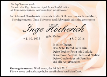 Traueranzeige von Inge Höcherich von Neue Presse Coburg