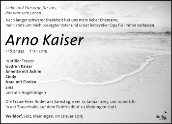 Traueranzeige von Arno Kaiser von Südthüringer Presse