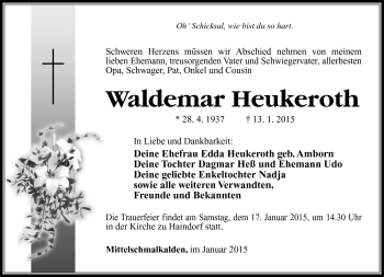 Traueranzeige von Waldemar Heukeroth von Südthüringer Presse