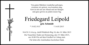 Traueranzeige von Friedegard Leipold von Neue Presse Coburg
