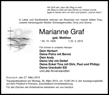 Traueranzeige von Marianne Graf von Neue Presse Coburg