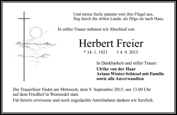Traueranzeige von Herbert Freier von Frankenpost