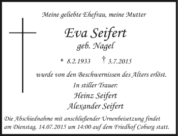 Traueranzeige von Eva Seifert von Neue Presse Coburg
