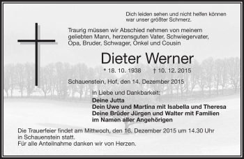 Traueranzeige von Dieter Werner von Frankenpost