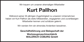 Traueranzeige von Kurt Pallhon von Neue Presse Coburg