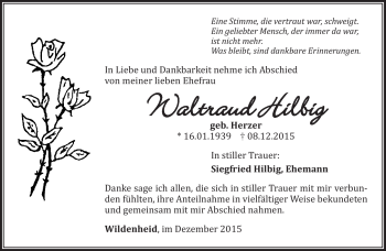 Traueranzeige von Waltraud Hilbig von Südthüringer Presse