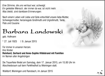 Traueranzeige von Barbara Landowski von 23086