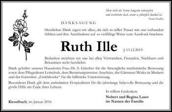 Traueranzeige von Ruth Ille von Südthüringer Presse