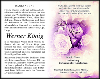 Traueranzeige von Werner König von Südthüringer Presse