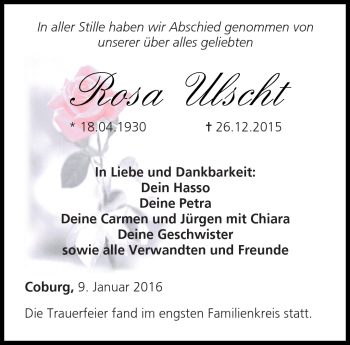 Traueranzeige von Rosa Ulscht von Neue Presse Coburg