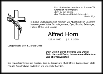 Traueranzeige von Alfred Horn von Frankenpost