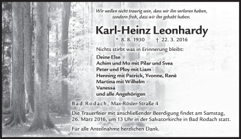Traueranzeige von Karl-Heinz Leonhardy von Neue Presse Coburg