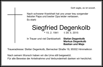 Traueranzeige von Siegfried Degenkolb von Frankenpost