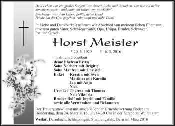 Traueranzeige von Horst Meister von Südthüringer Presse
