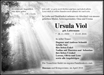 Traueranzeige von Ursula Viol von Südthüringer Presse