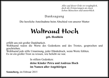 Traueranzeige von Waltraud Hoch von Südthüringer Presse