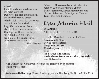 Traueranzeige von Uta Maria Heil von Südthüringer Presse