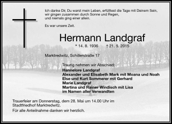Traueranzeige von Hermann Landgraf von Frankenpost