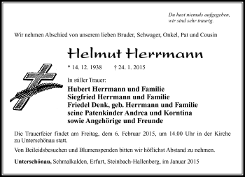 Traueranzeige von Helmut Herrmann von Südthüringer Presse