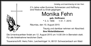 Traueranzeige von Monika Fehn von Frankenpost