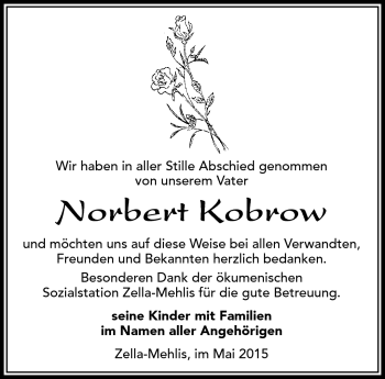 Traueranzeige von Norbert Kobrow von Südthüringer Presse