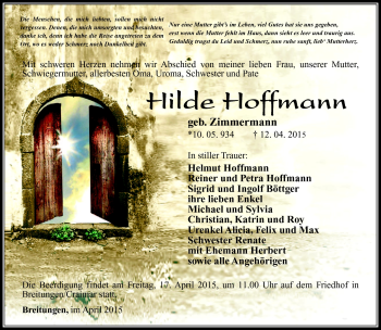 Traueranzeige von Hilde Hoffmann von Südthüringer Presse