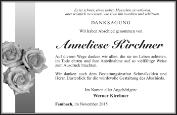 Traueranzeige von Anneliese Kirchner von Südthüringer Presse