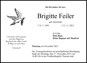 Traueranzeige von Brigitte Feiler von Frankenpost