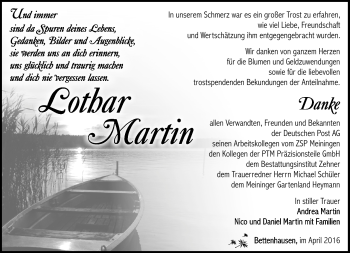 Traueranzeige von Lothar Martin von Südthüringer Presse
