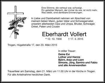 Traueranzeige von Eberhardt Vollert von Frankenpost