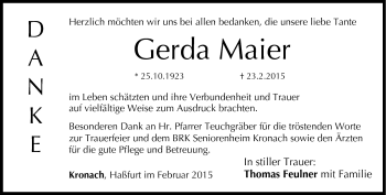 Traueranzeige von Gerda Maier von Neue Presse Coburg