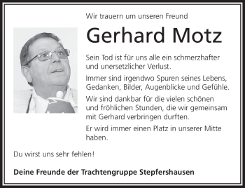 Traueranzeige von Gerhard Motz von Südthüringer Presse