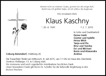 Traueranzeige von Klaus Kaschny von Neue Presse Coburg