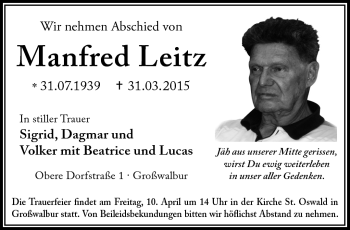 Traueranzeige von Manfred Leitz von Neue Presse Coburg