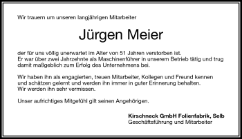 Traueranzeige von Jürgen Meier von Frankenpost