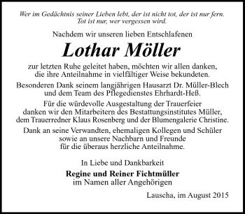 Traueranzeige von Lothar Möller von Südthüringer Presse